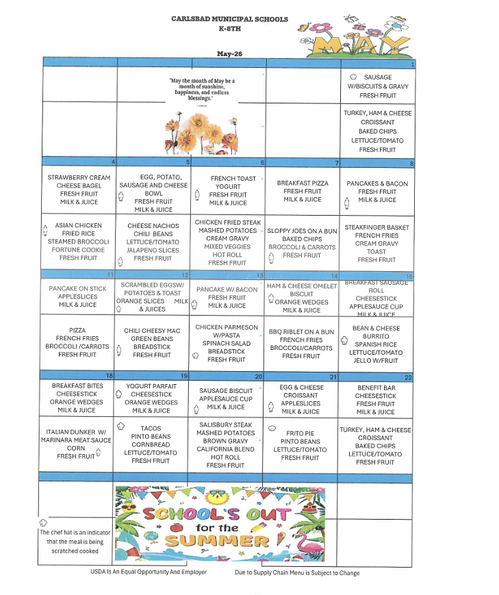 May Lunch Menu