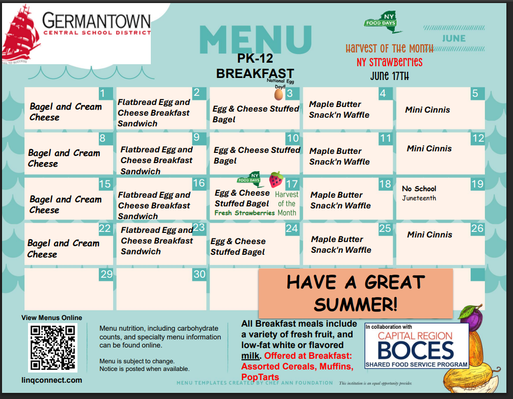 June Breakfast/Lunch Menu