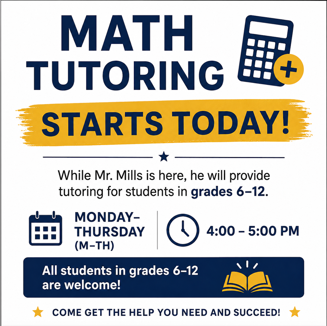 Math Tutoring Starts Today!!