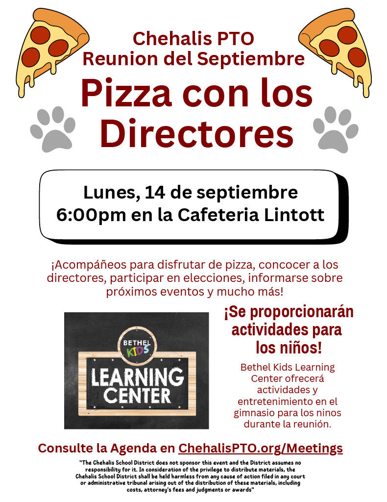 Flyer for September Chehalis PTO Meeting
