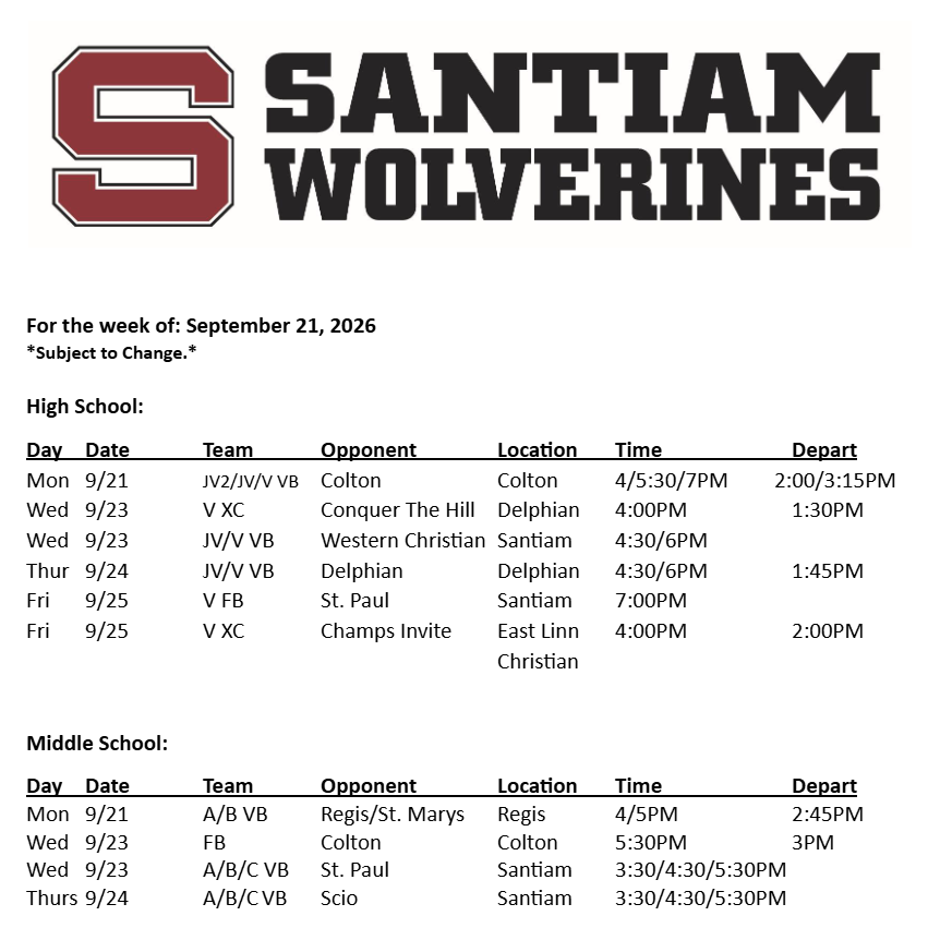For the Week of 9/21