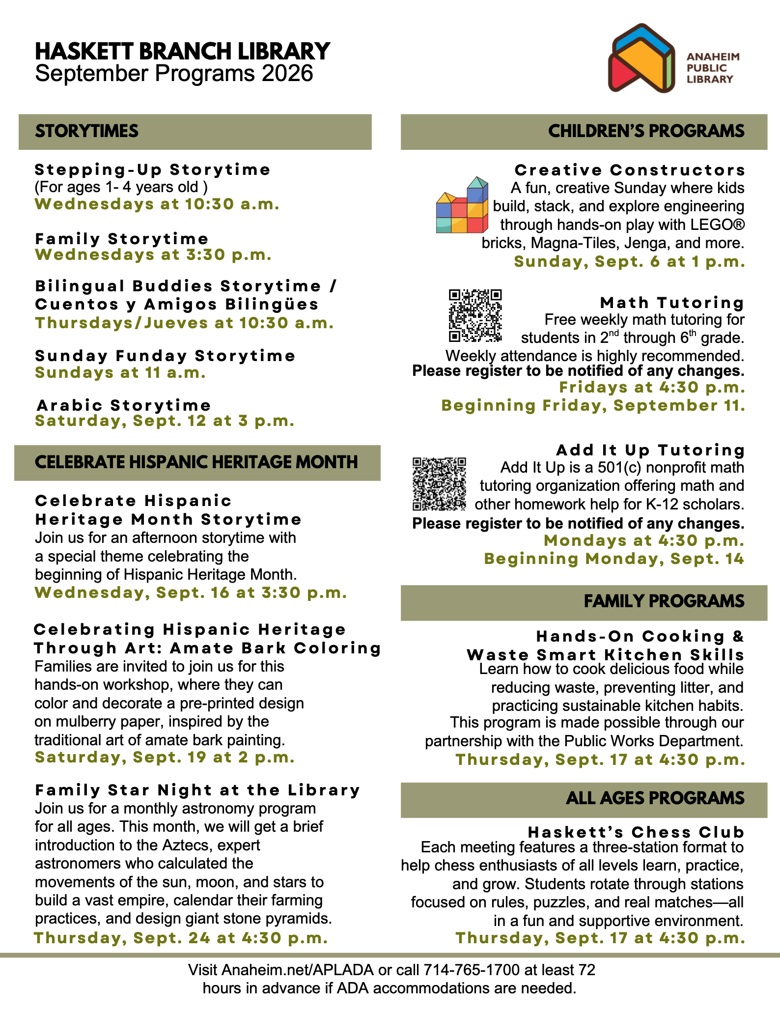 Haskett Library September Programs 