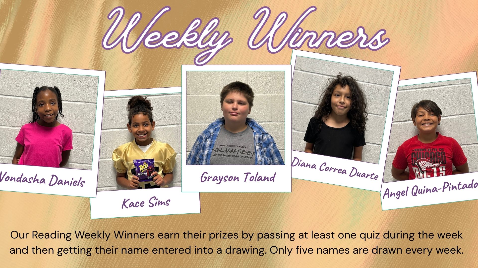 HIS Library Legends Reading Reward Program - Weekly Winners for August 31st-September 4th and September 7th-11th