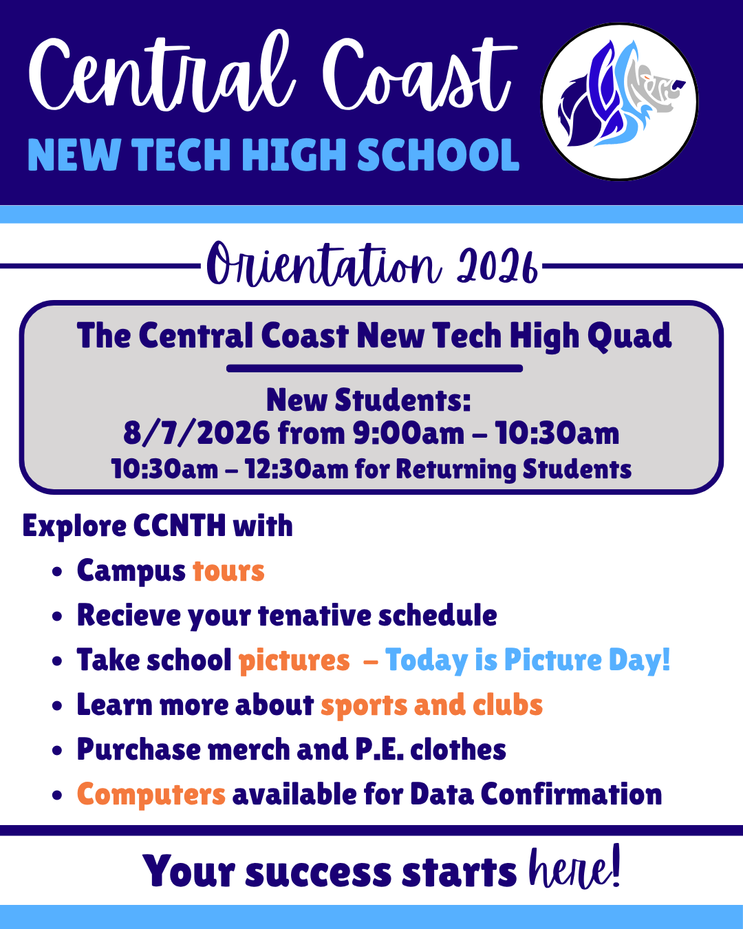 REMINDER: New Student Orientation & Family Beach Night Friday, August 7th