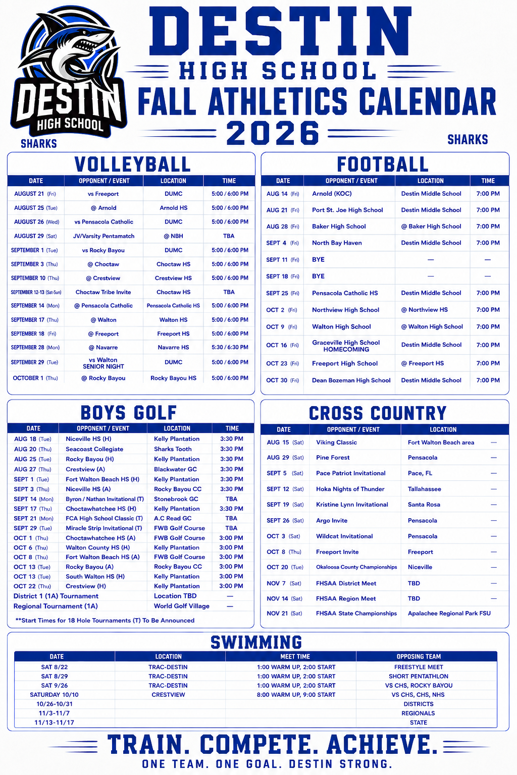 🏈🏐🏊‍♂️🏃‍♂️⛳ DESTIN HIGH SCHOOL FALL ATHLETICS ARE UNDERWAY! 🦈💙