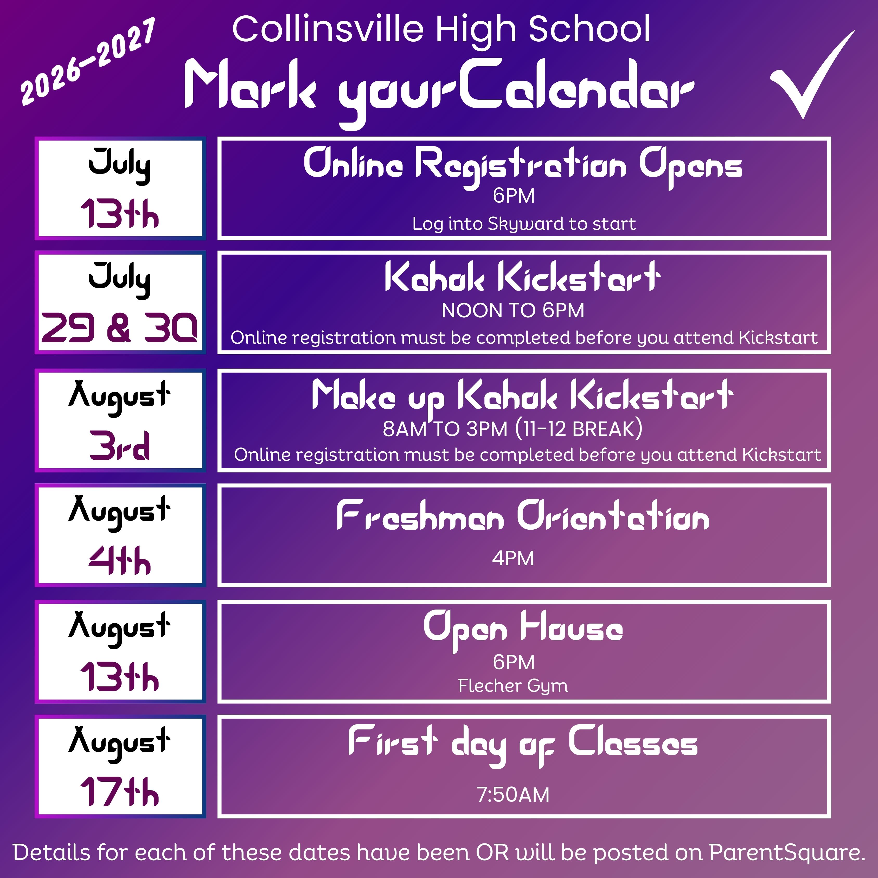 CHS - Mark your calendar