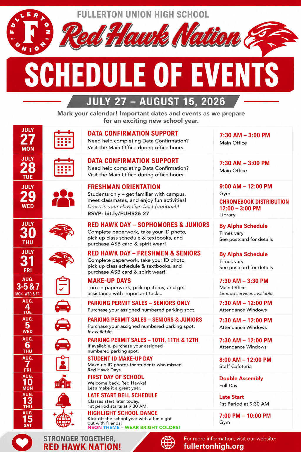 Red Hawk Nation: Important Back-to-School Dates & Schedule (July 27–August 15, 2026)