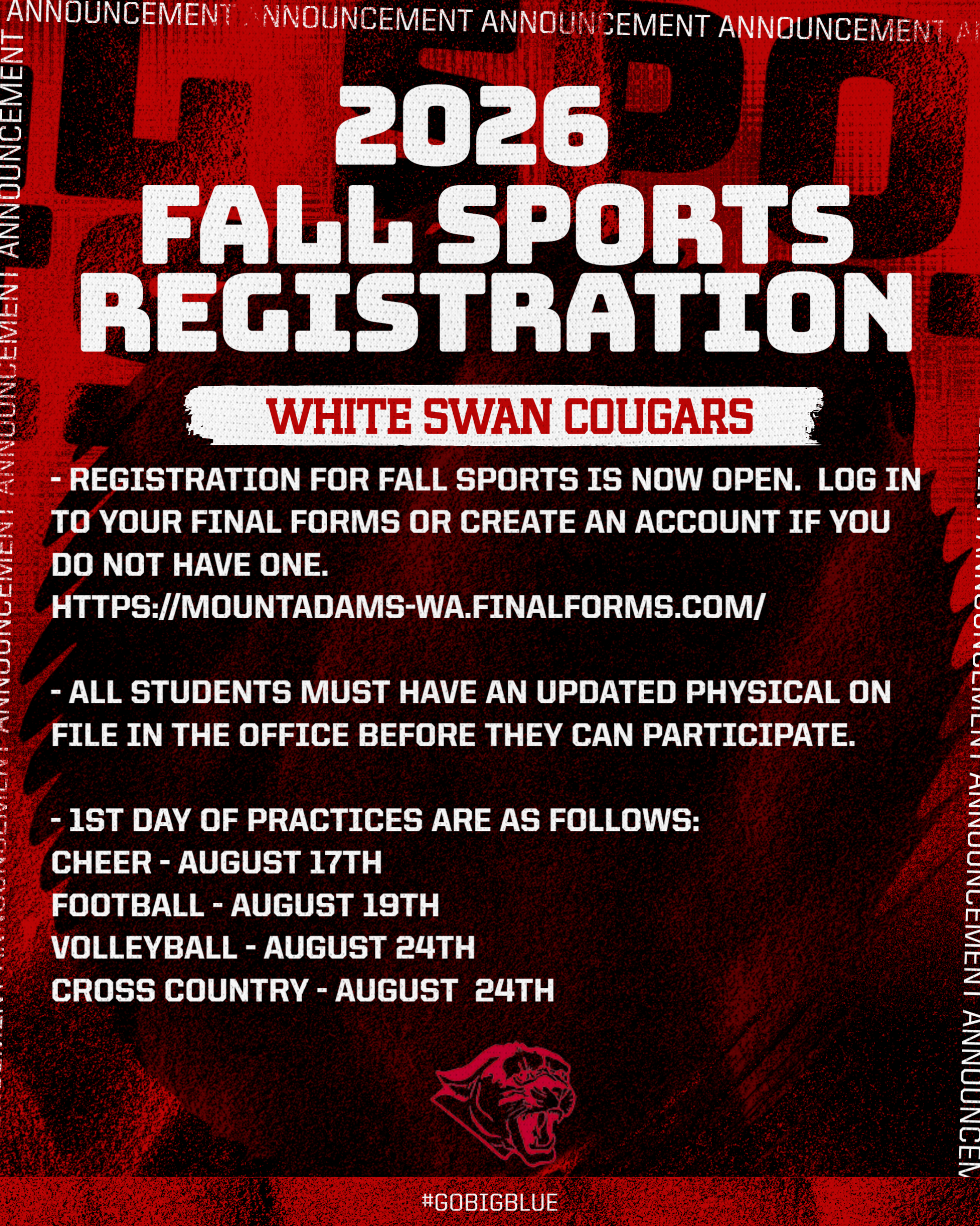 2026 WSHS FALL SPORTS REGISTRATION