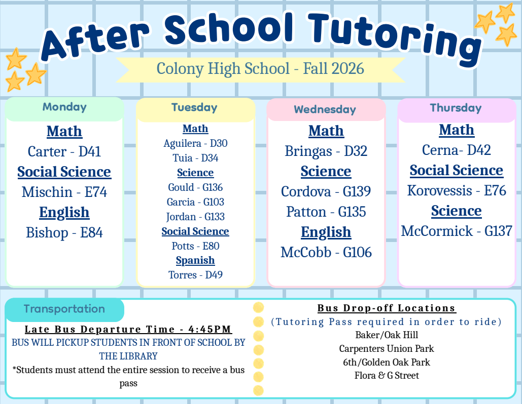 Tutoring Schedule - Fall Semester