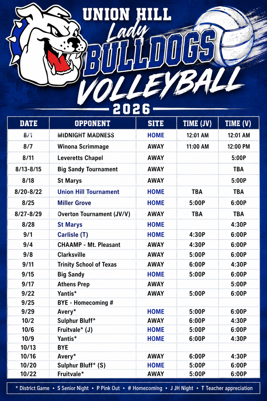 2026 Varsity and JV Volleyball Schedule