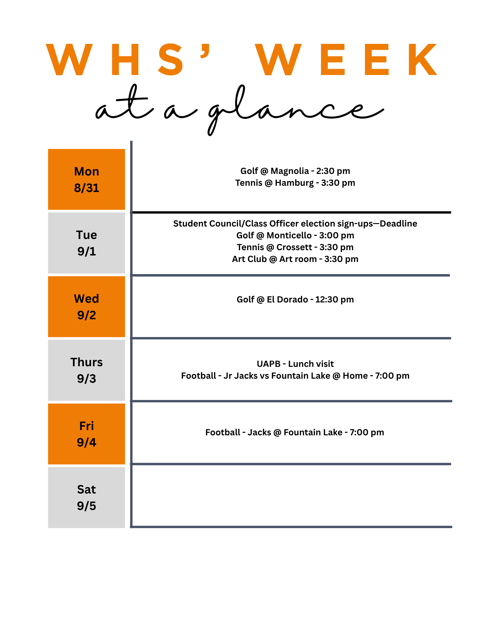 WHS: Week at a Glance