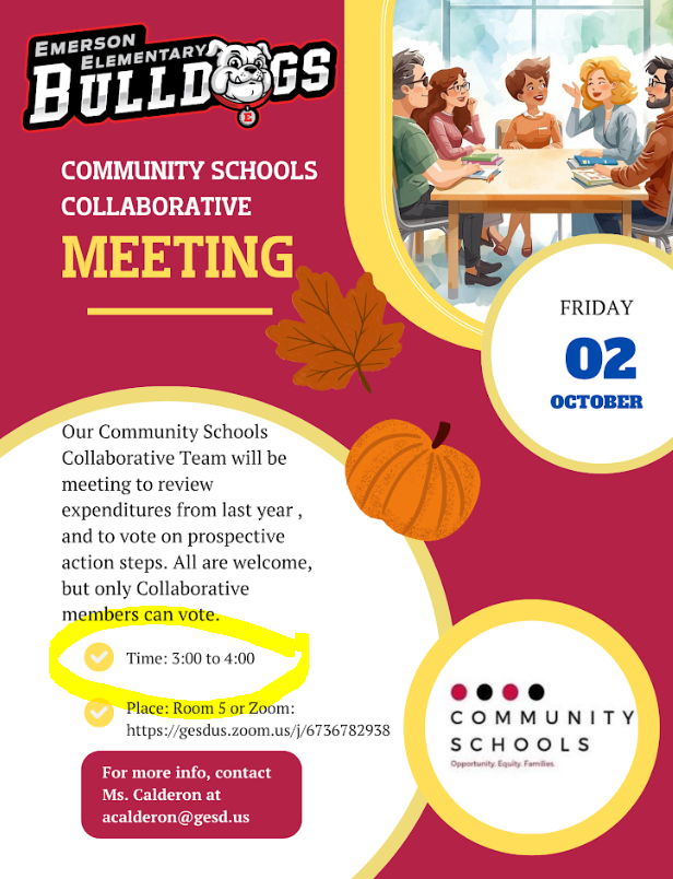 Updated time- Community Schools Collaborative starts at 3:00pm on 10/2/2026