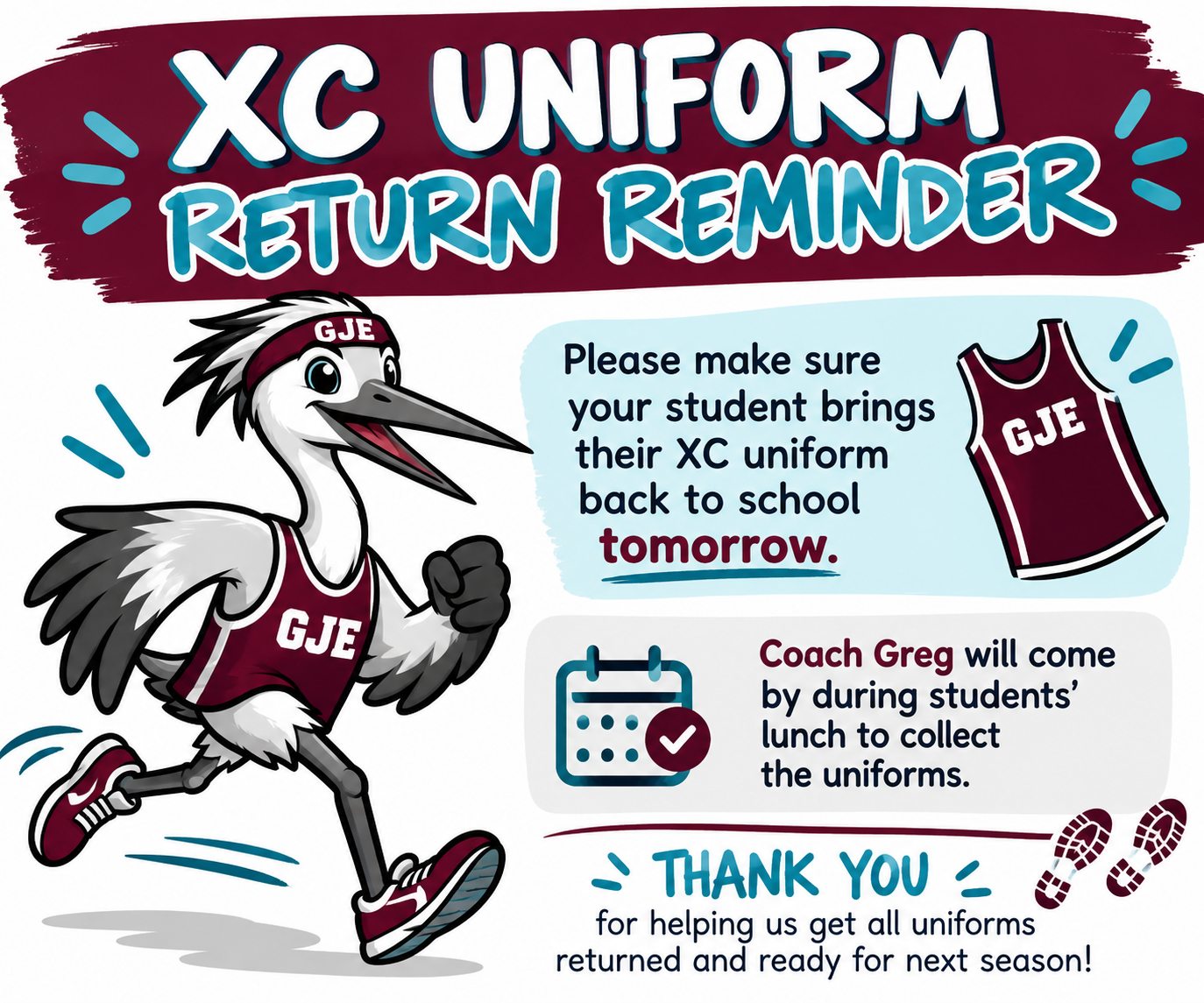 XC Uniform Return Reminder