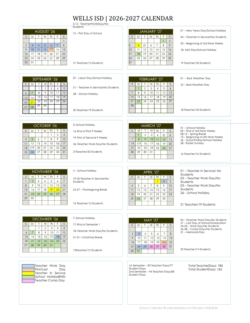 2026-2027 Calendar Amendment