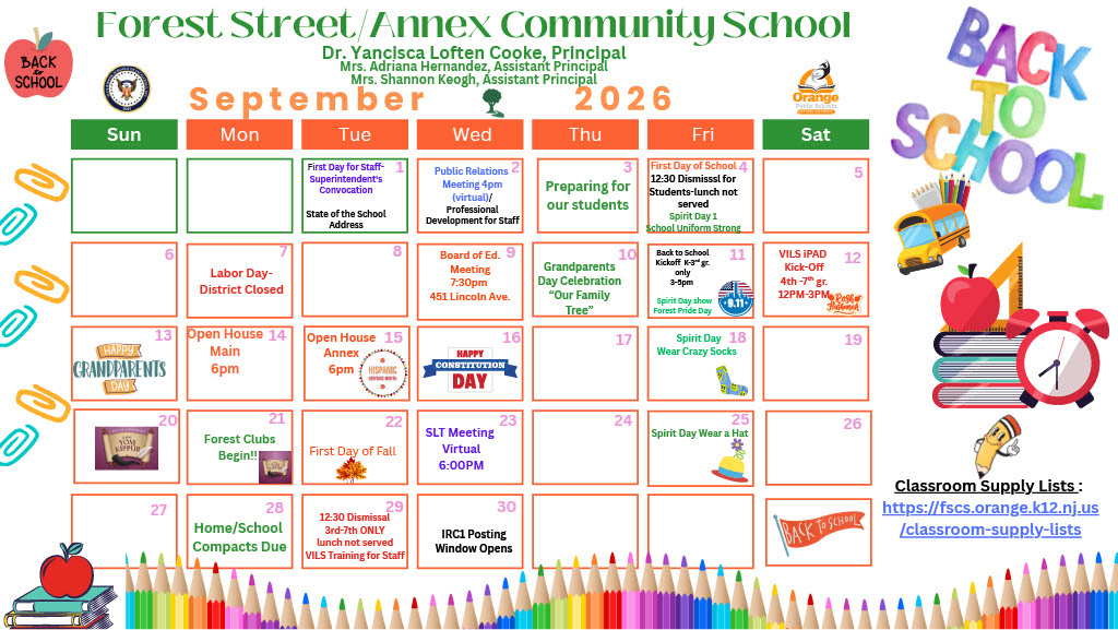 Forest Street Community School/Annex September Calendar
