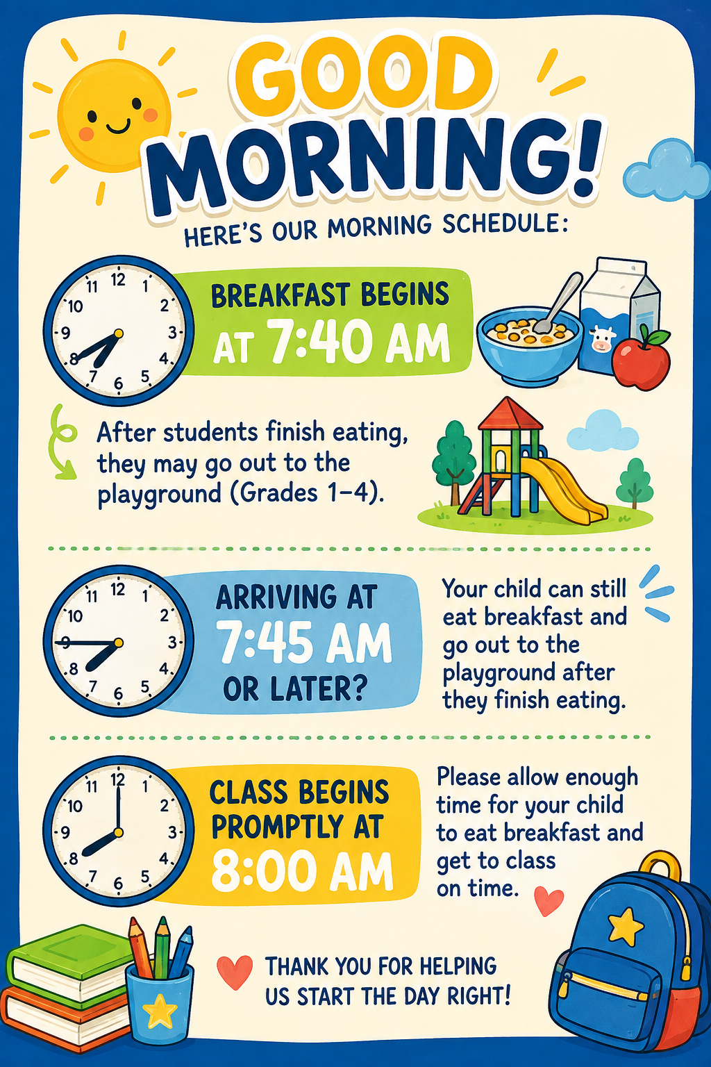 Breakfast/ Morning Schedule