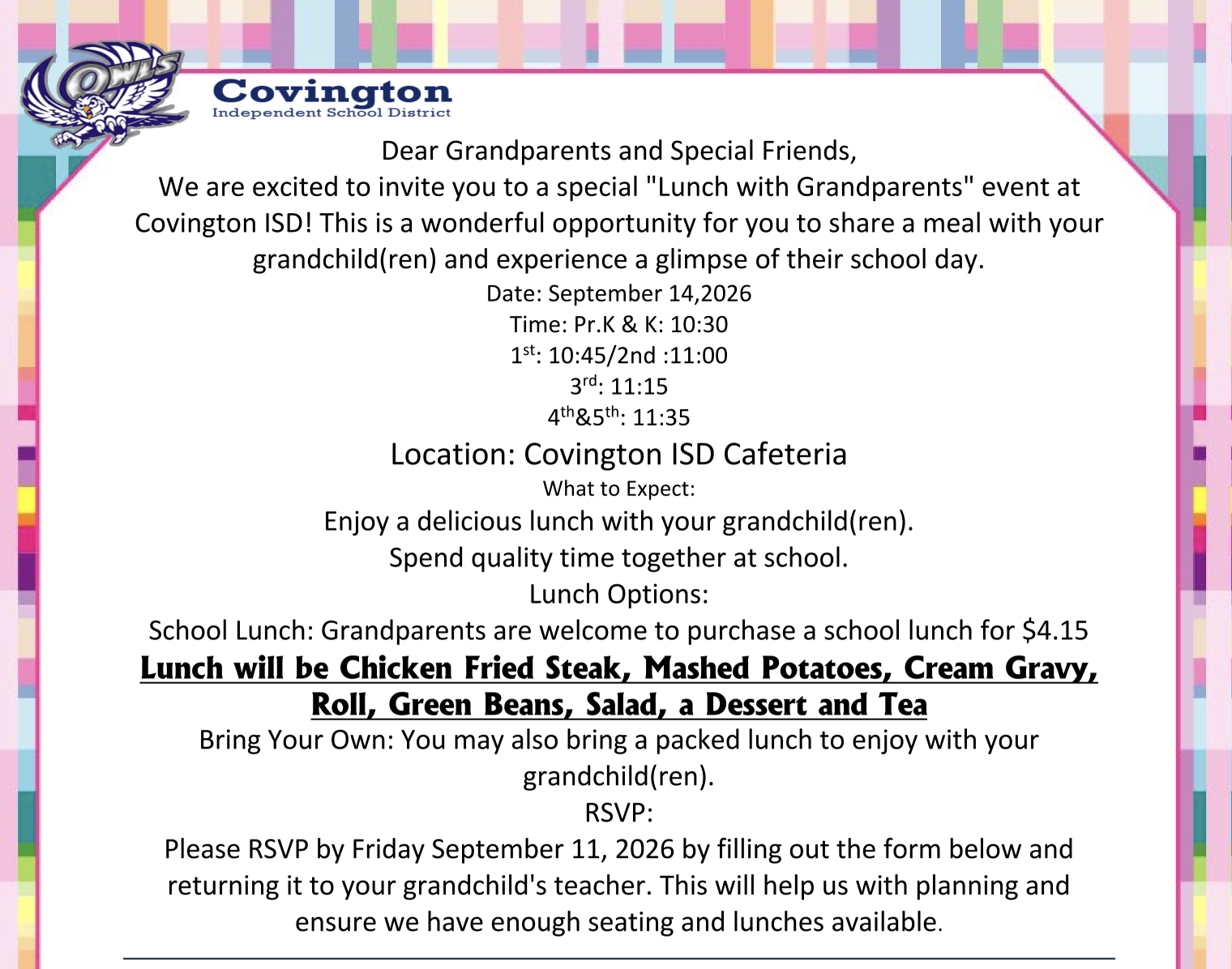 Grandparent's Day Lunch - September 14th!