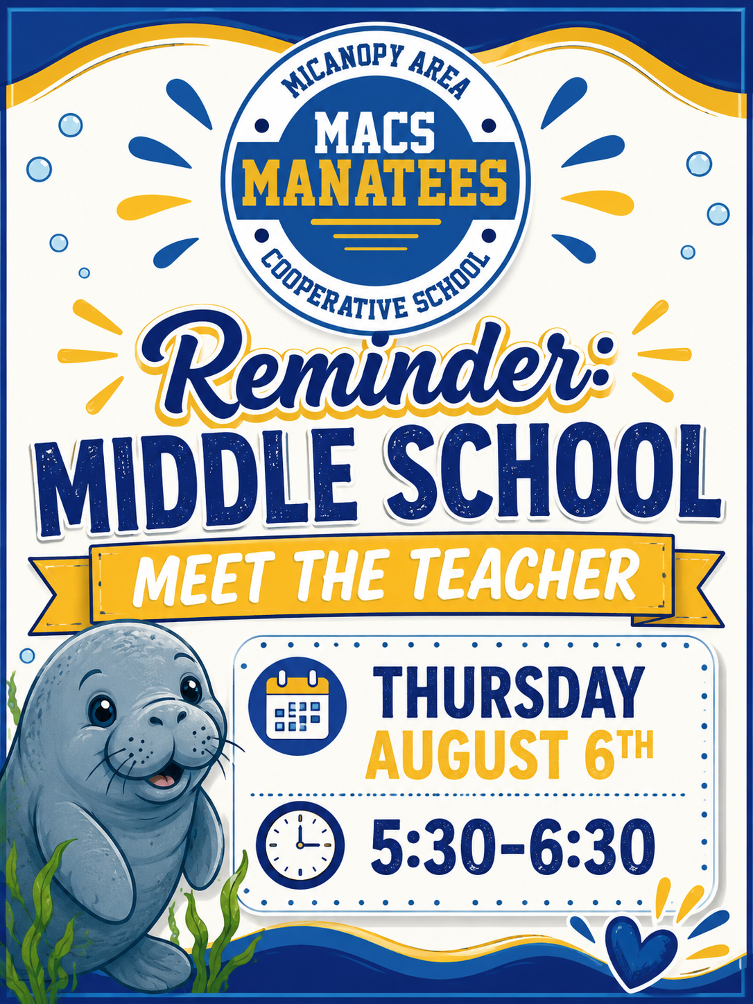 Reminder: Middle School Meet the Teacher 