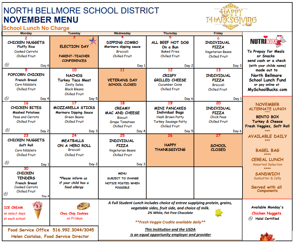 November Lunch Menu
