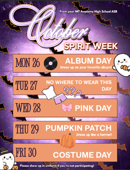 Highs School - October Spirit Week 10/26/2026 - 10/30/2026
