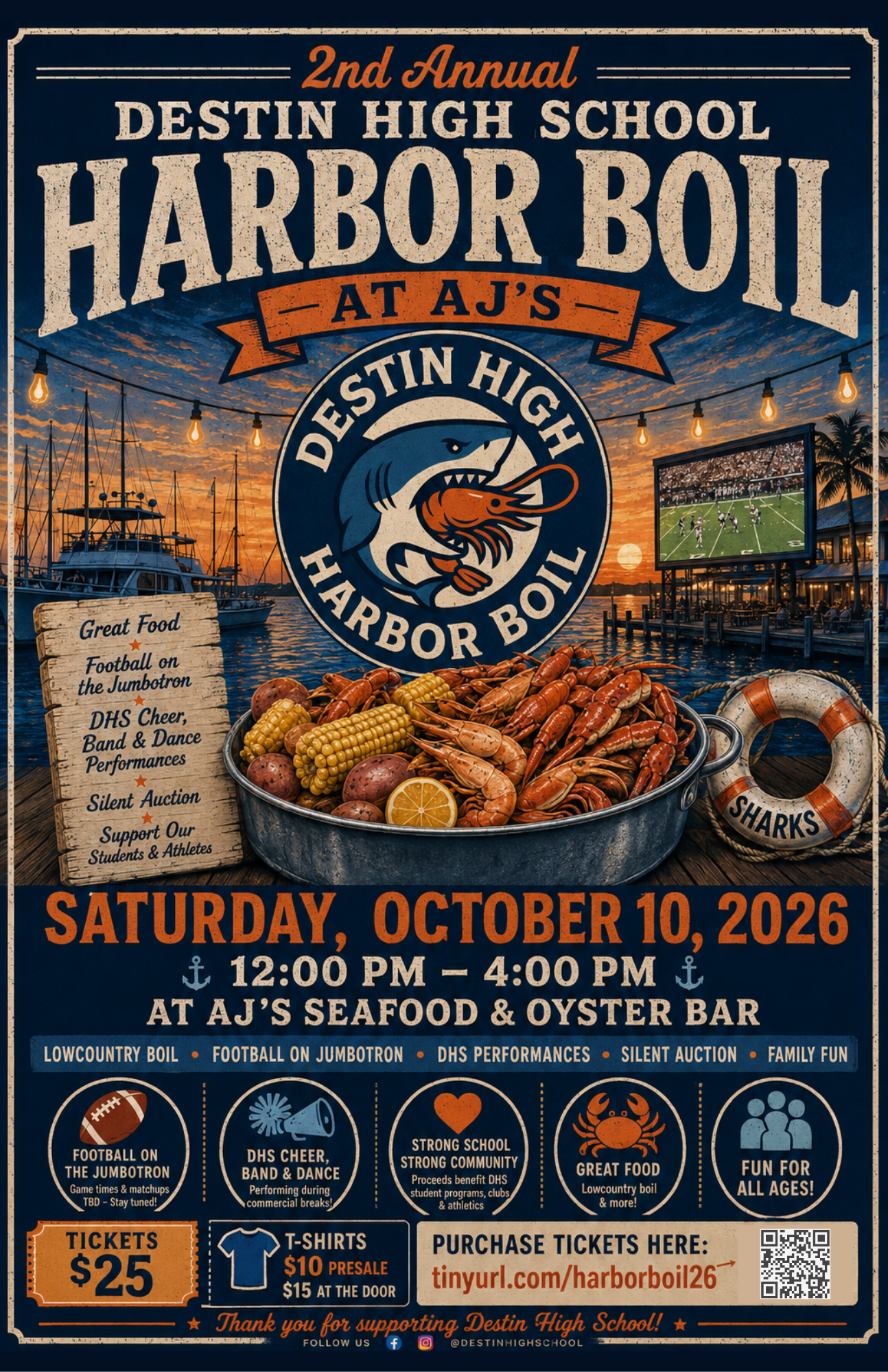 🦈 TICKETS ARE NOW ON SALE — 2ND ANNUAL DESTIN HIGH SCHOOL HARBOR BOIL! 🦐🏈