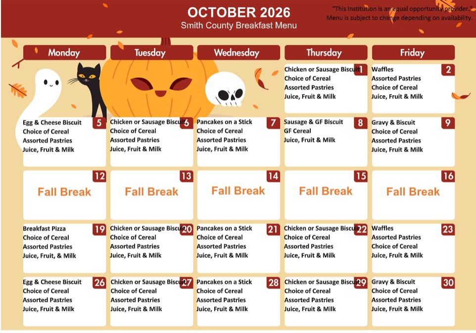 October Breakfast Menu