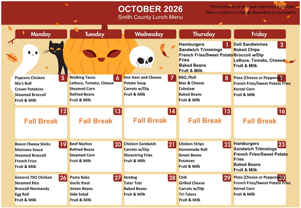 October Lunch Menu