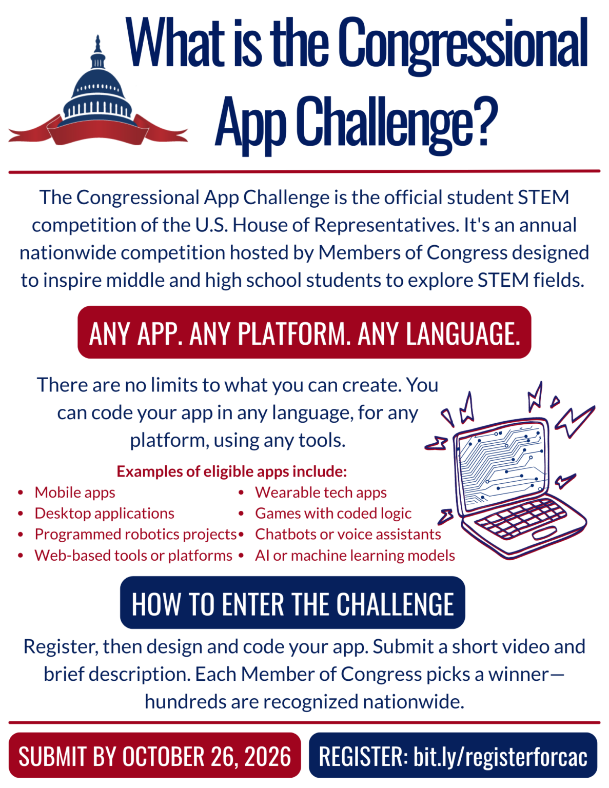 Announcement from Congresswoman DeLauro’s office: Congressional App Challenge is receiving submissions from grades 6-12