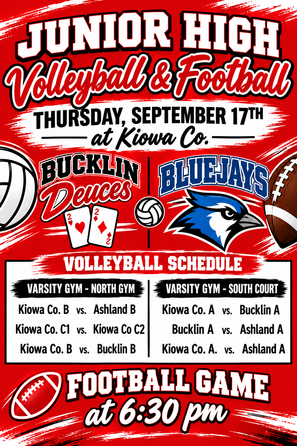 JH VB/FB schedule for 9/17/26 & HS VB Schedule for Medicine Lodge 9/19/26