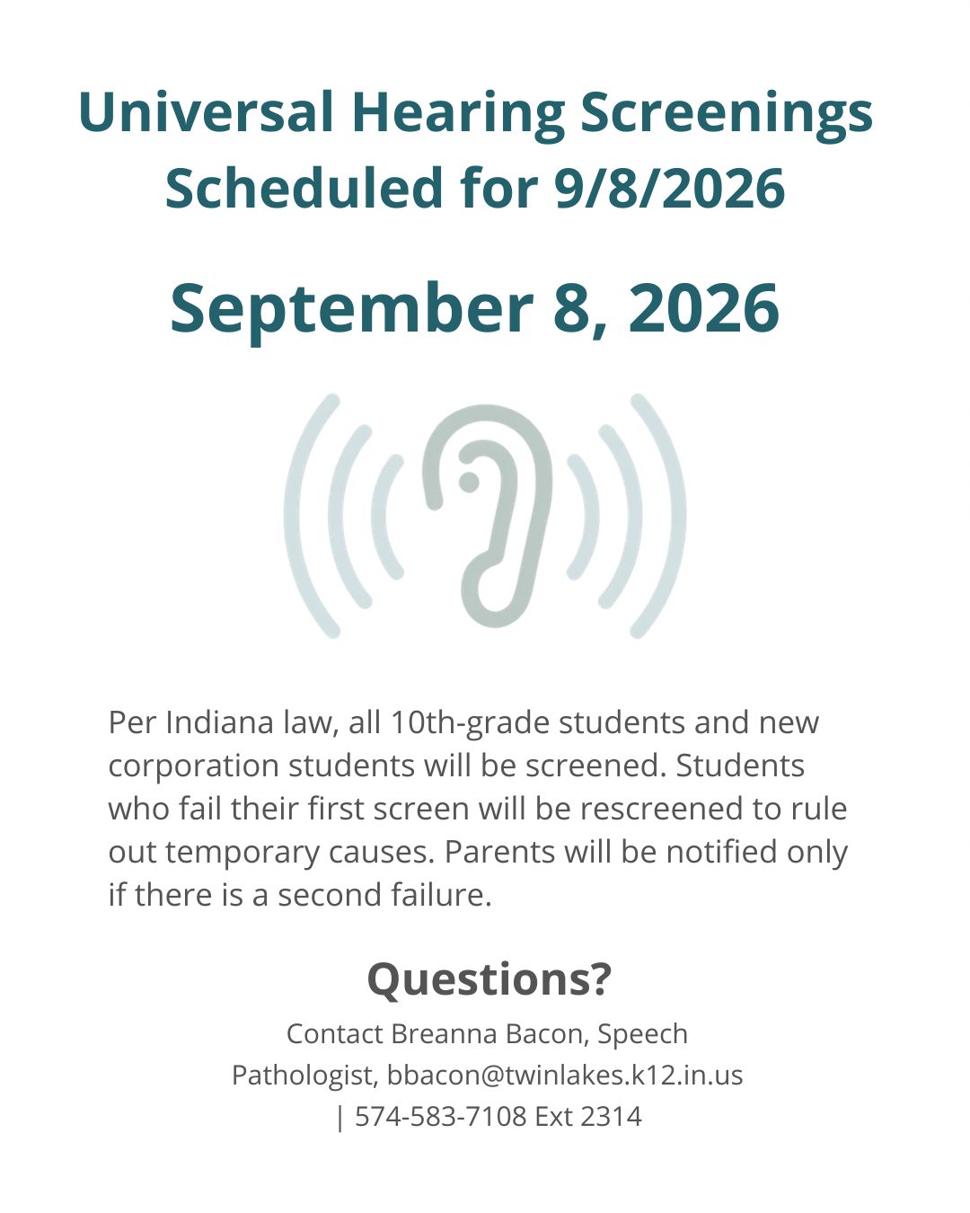 UPDATED: Hearing Screening - Tuesday Sept 8
