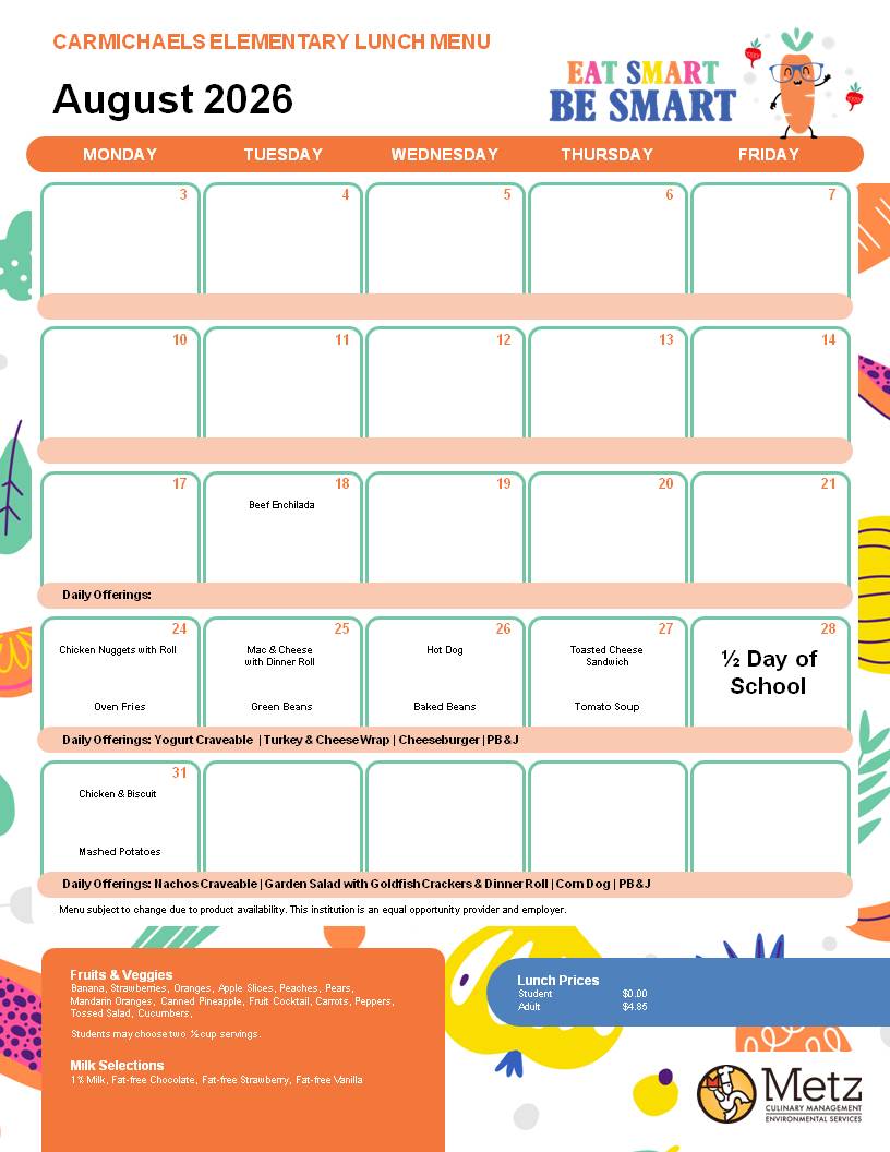 August Lunch Menu