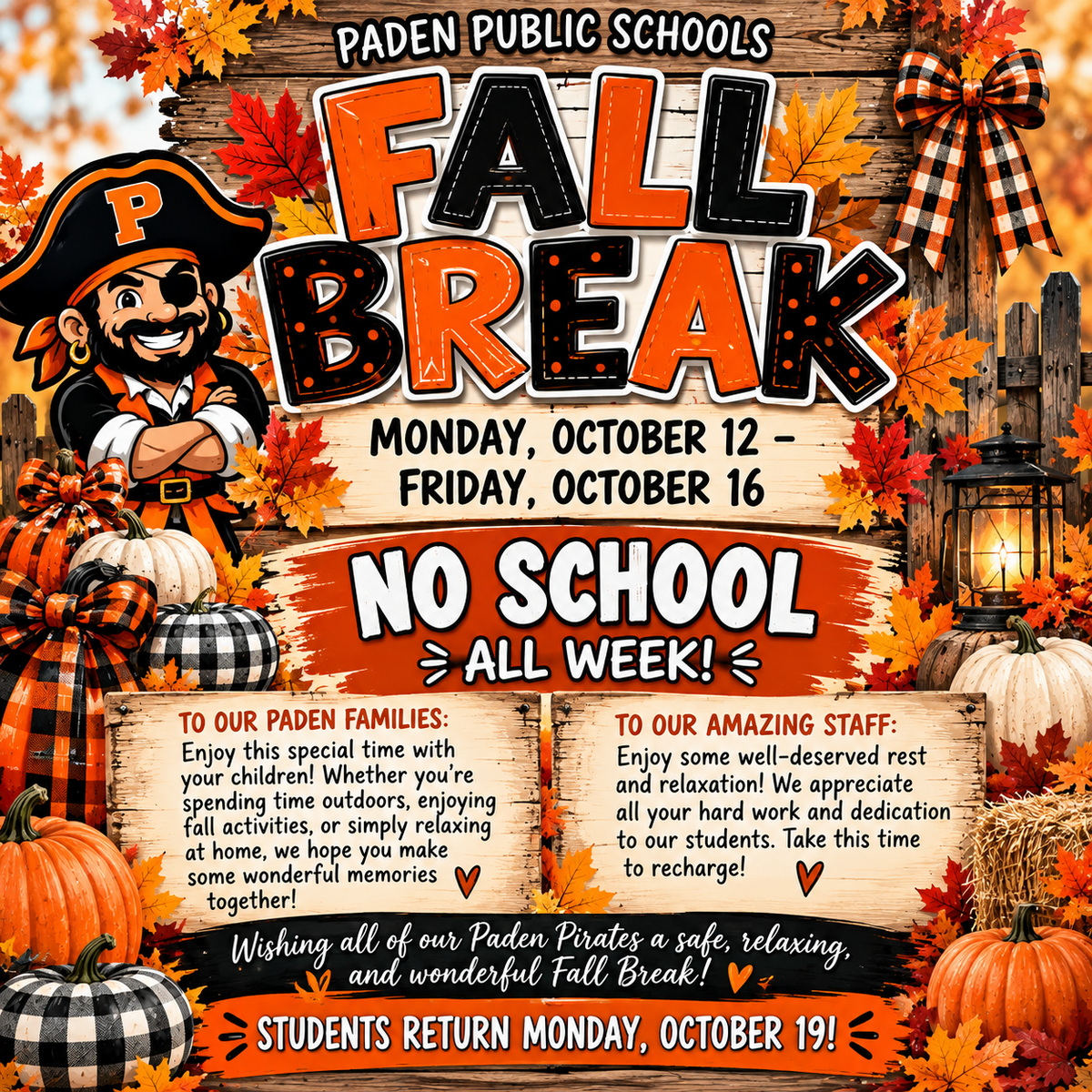 Paden Fall Break - No School