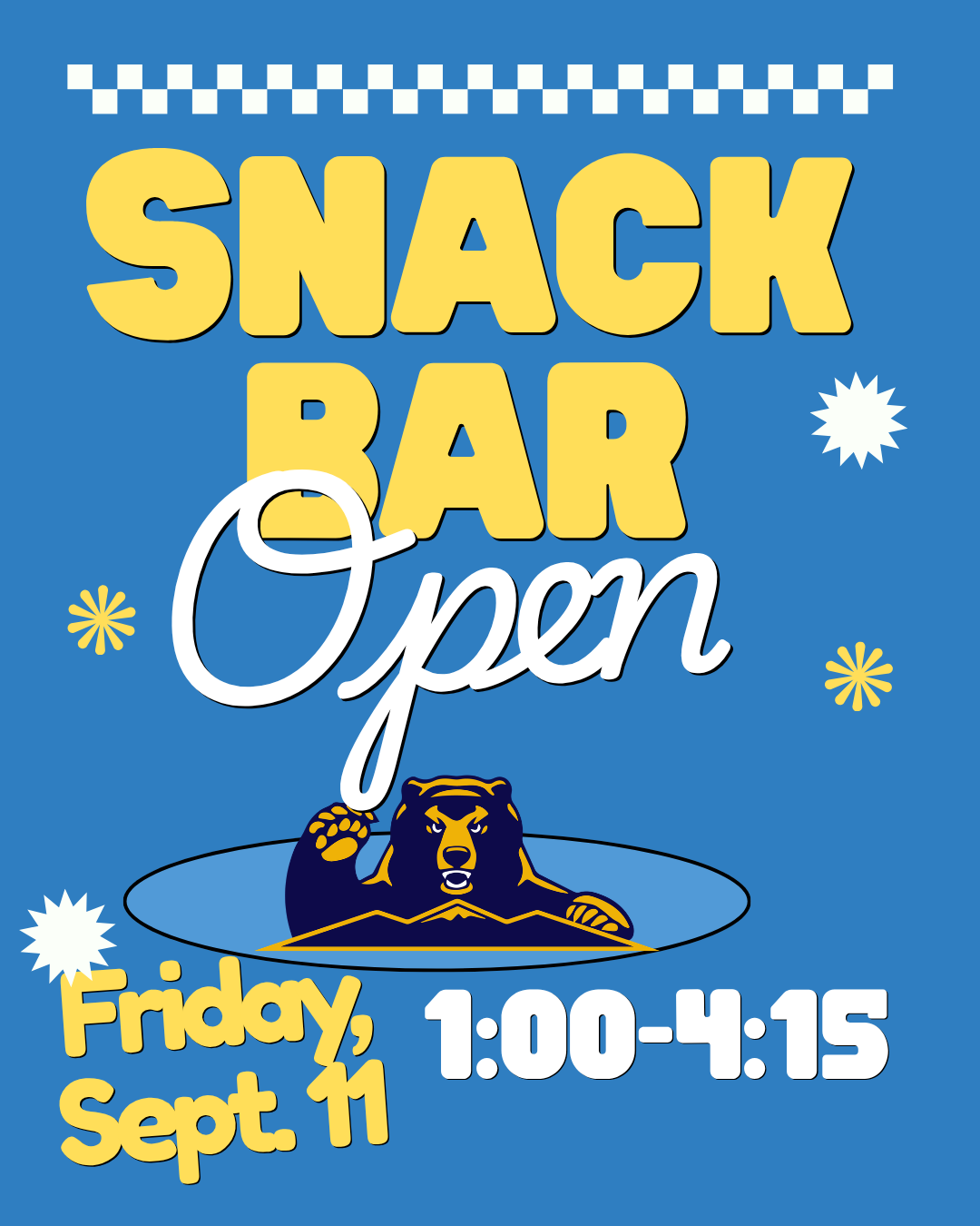 Snack bar this Friday Sept. 11 