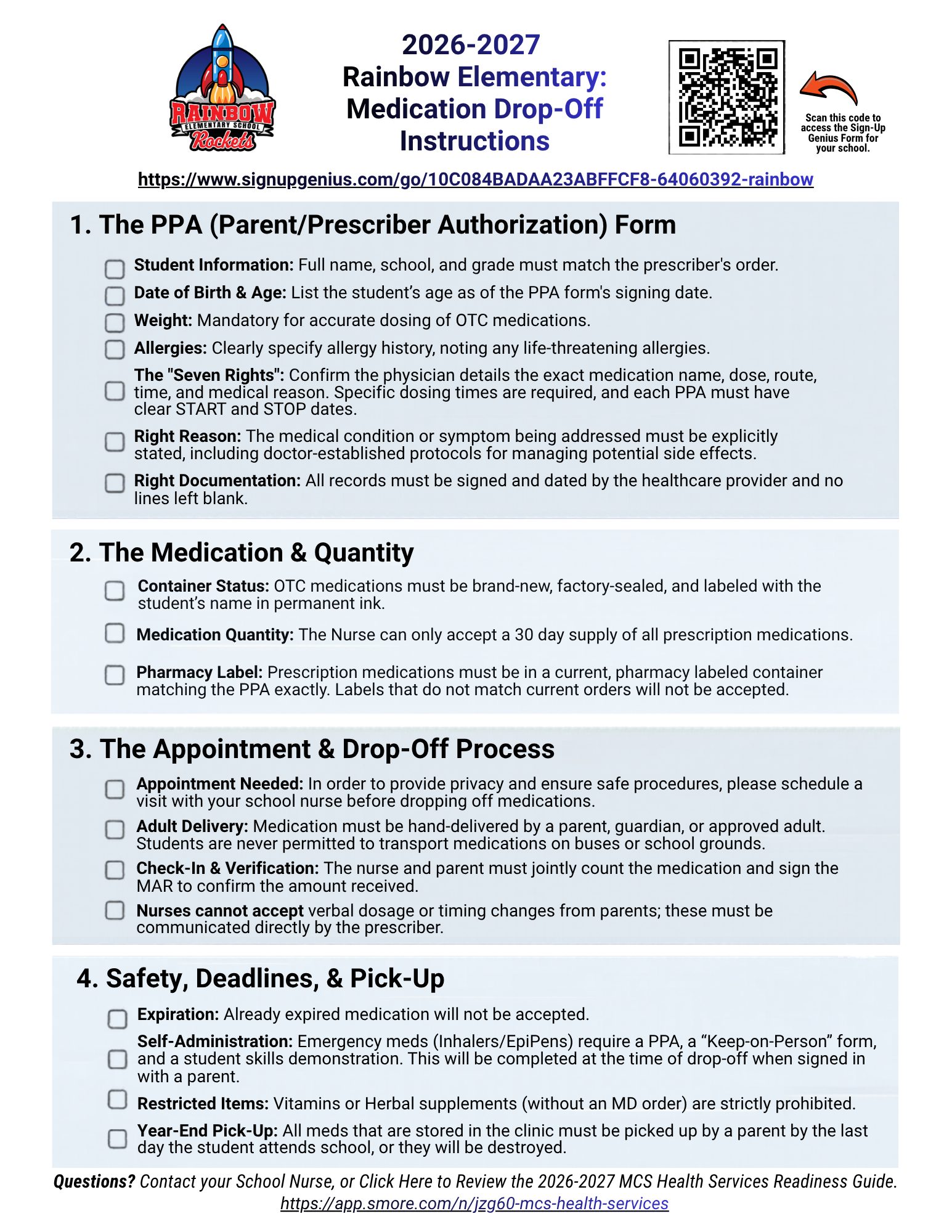 Medication Drop-off Information for the 2026-2027 School Year