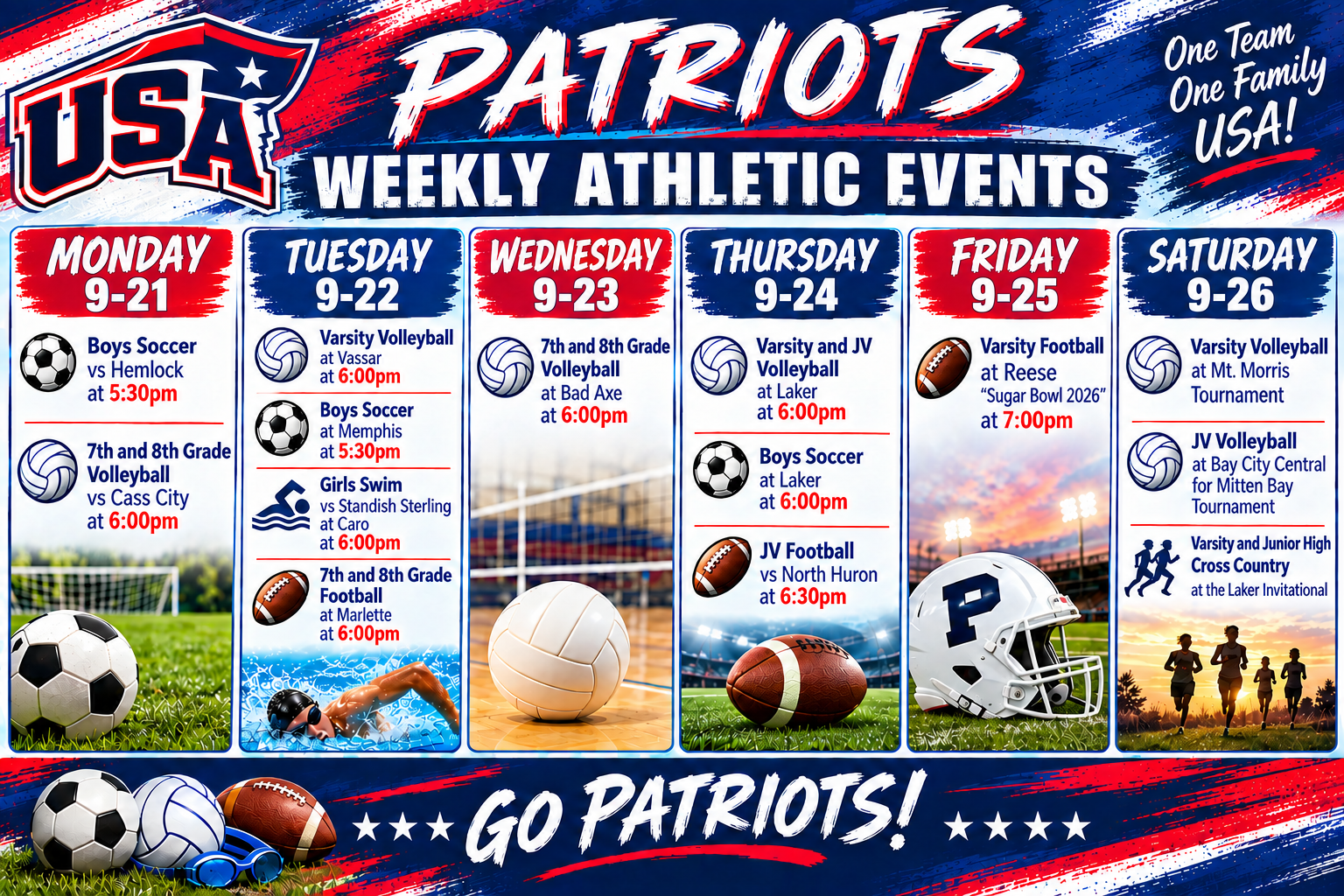 Weekly Athletic Events 9-21-2026