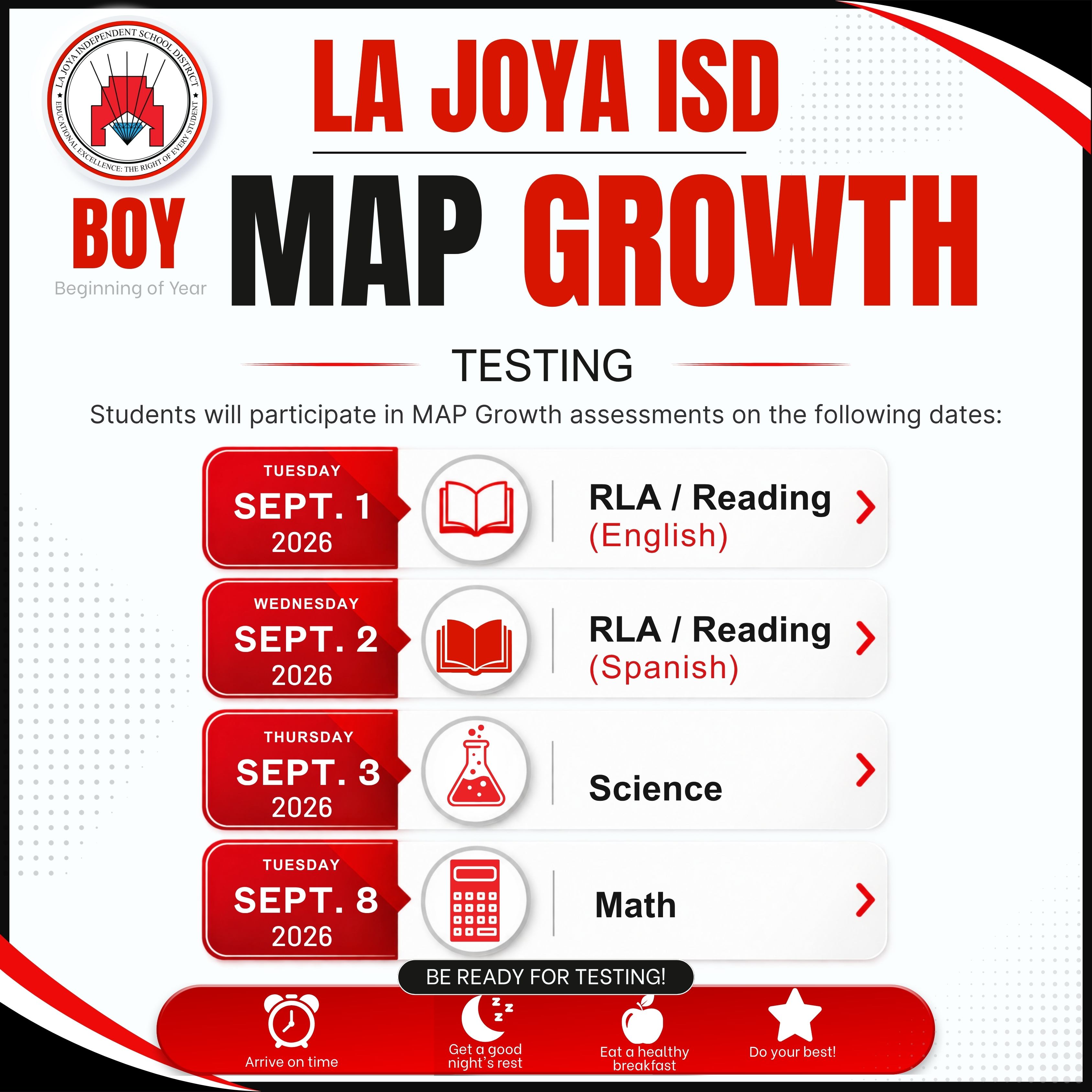 📚 BOY MAP Growth Testing Starts Tomorrow!
