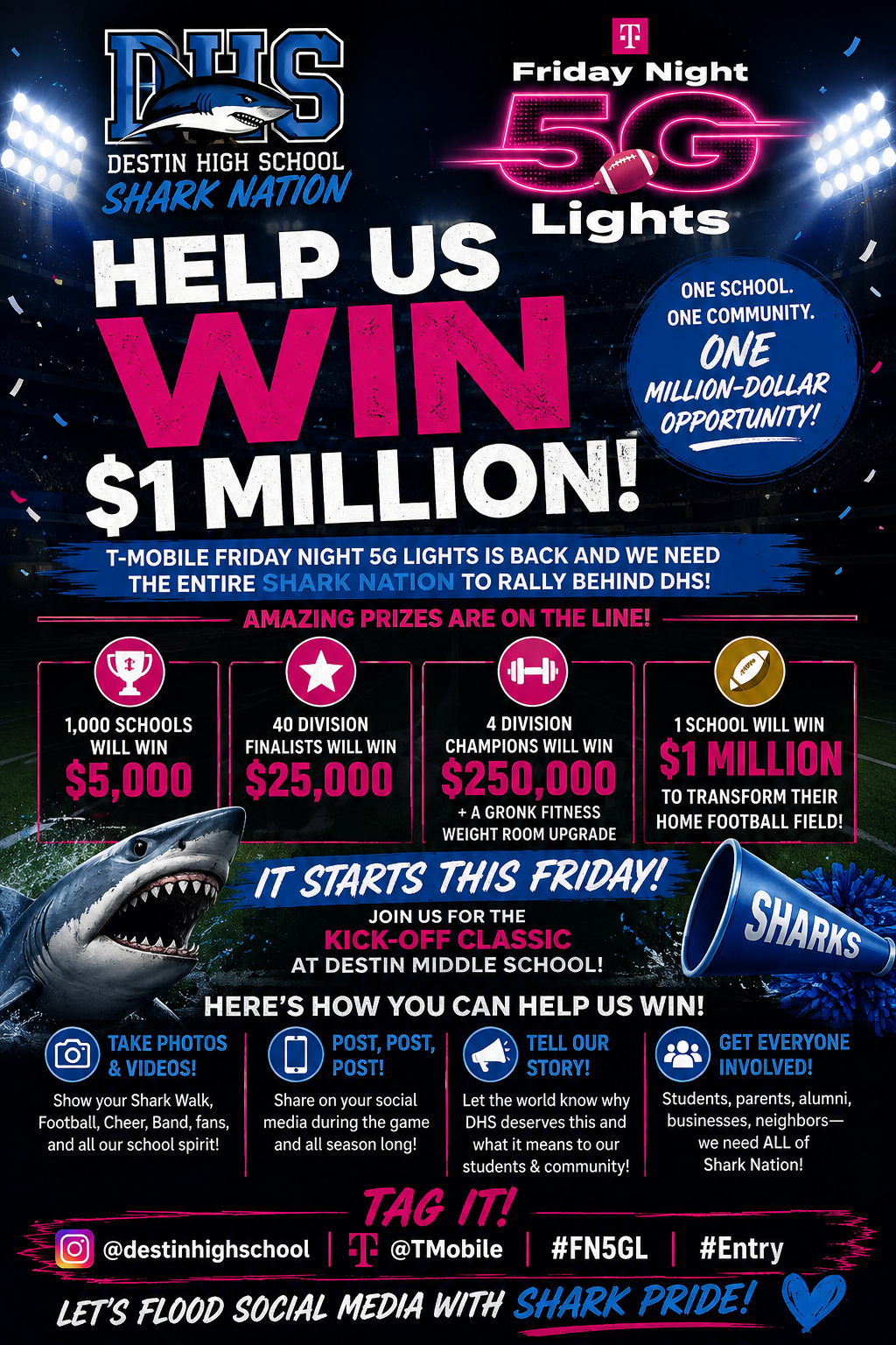 🏈🦈 SHARK NATION — WE NEED YOU! LET’S WIN THIS FOR DHS! 💙
