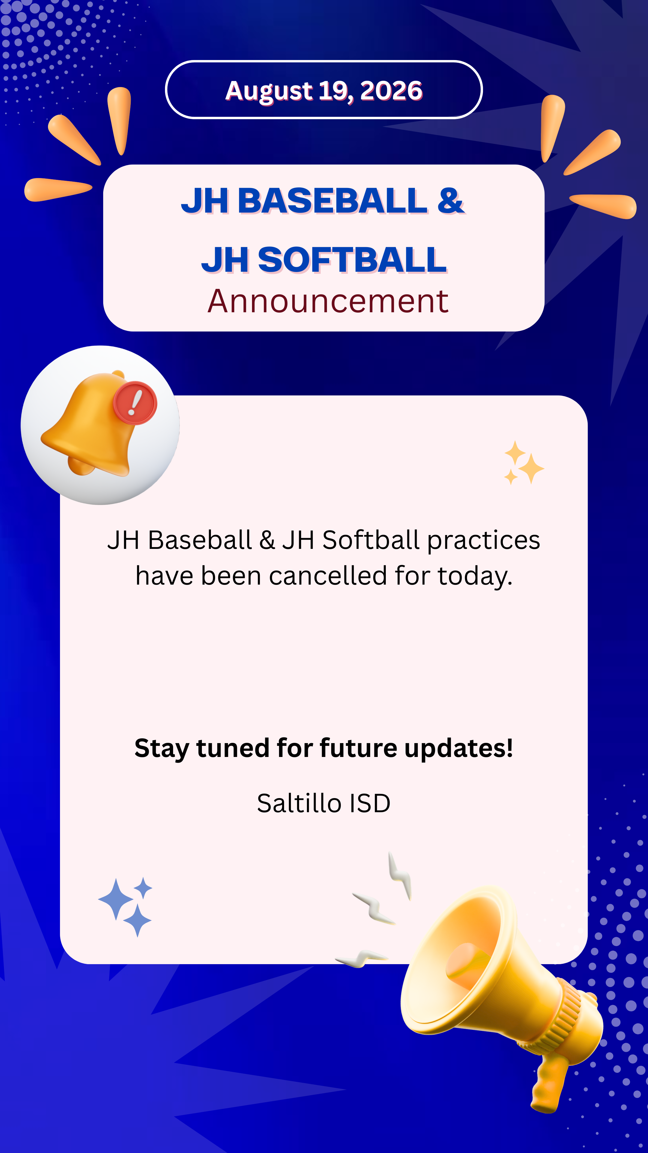 JH Baseball & JH Softball Practice Cancellation