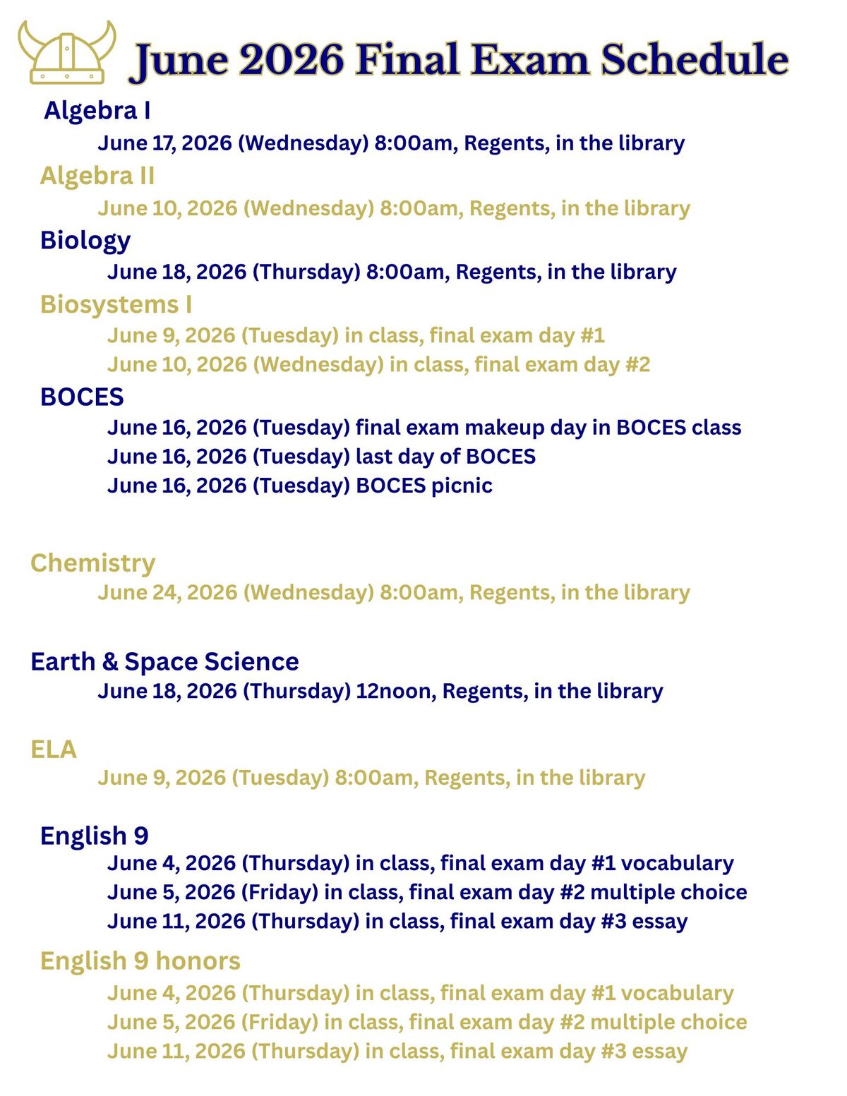 REVISED finals & review schedules