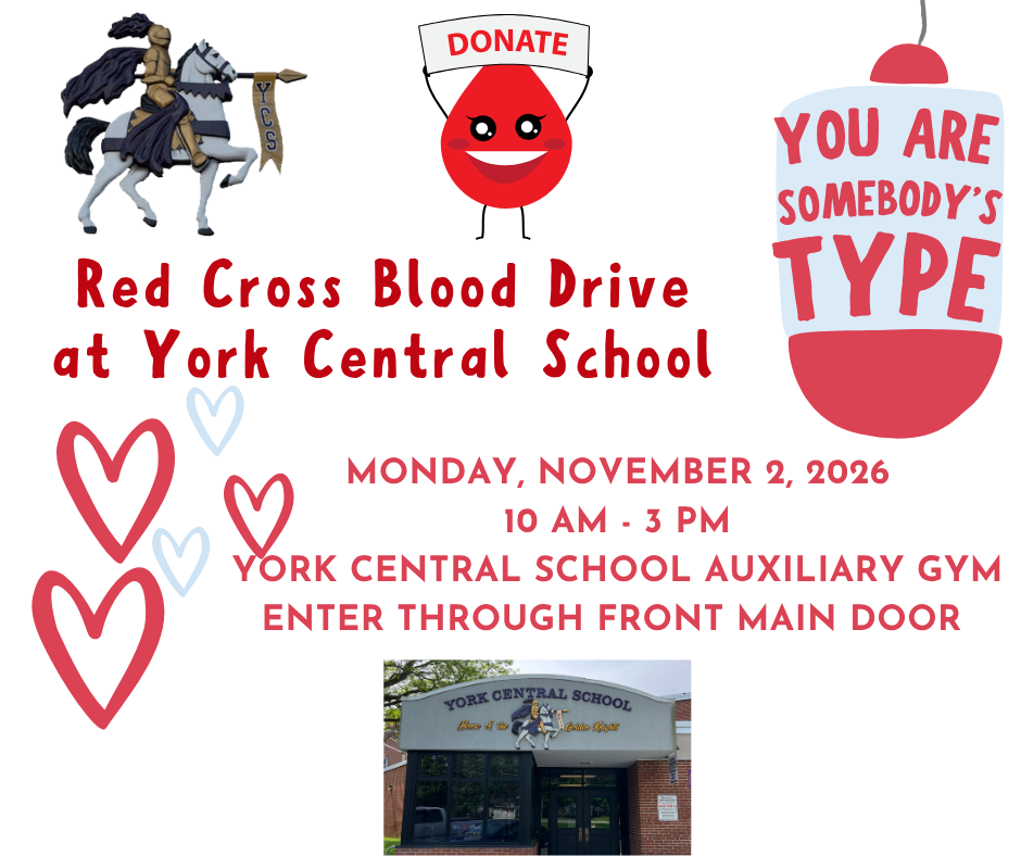 Red Cross Blood Drive At YCS - Donors May Drop-In To Donate, Monday, November 2, 10 AM to 3 PM