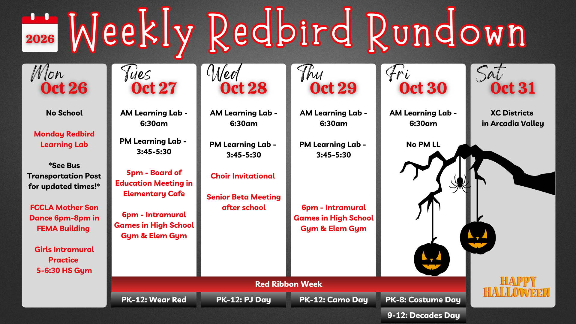 Redbird Rundown - October 26th-31st