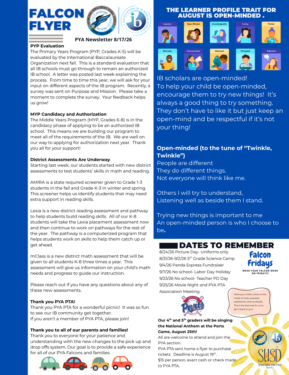 PYA Newsletter 8-17-26