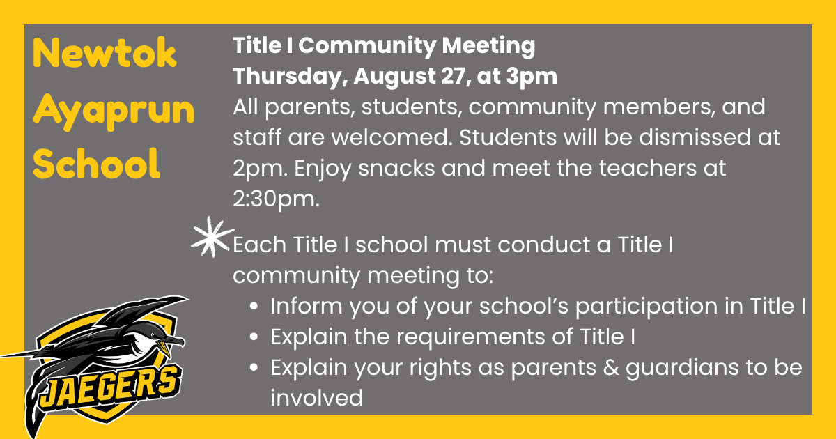 Title I Community Meeting Thursday 3pm