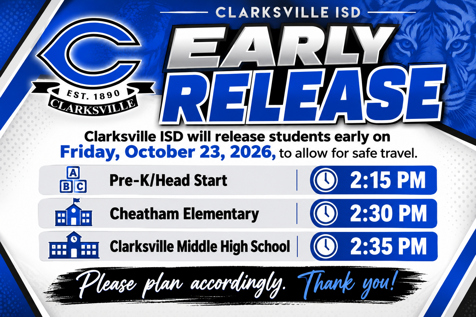 CISD Early Release 10/23/2026
