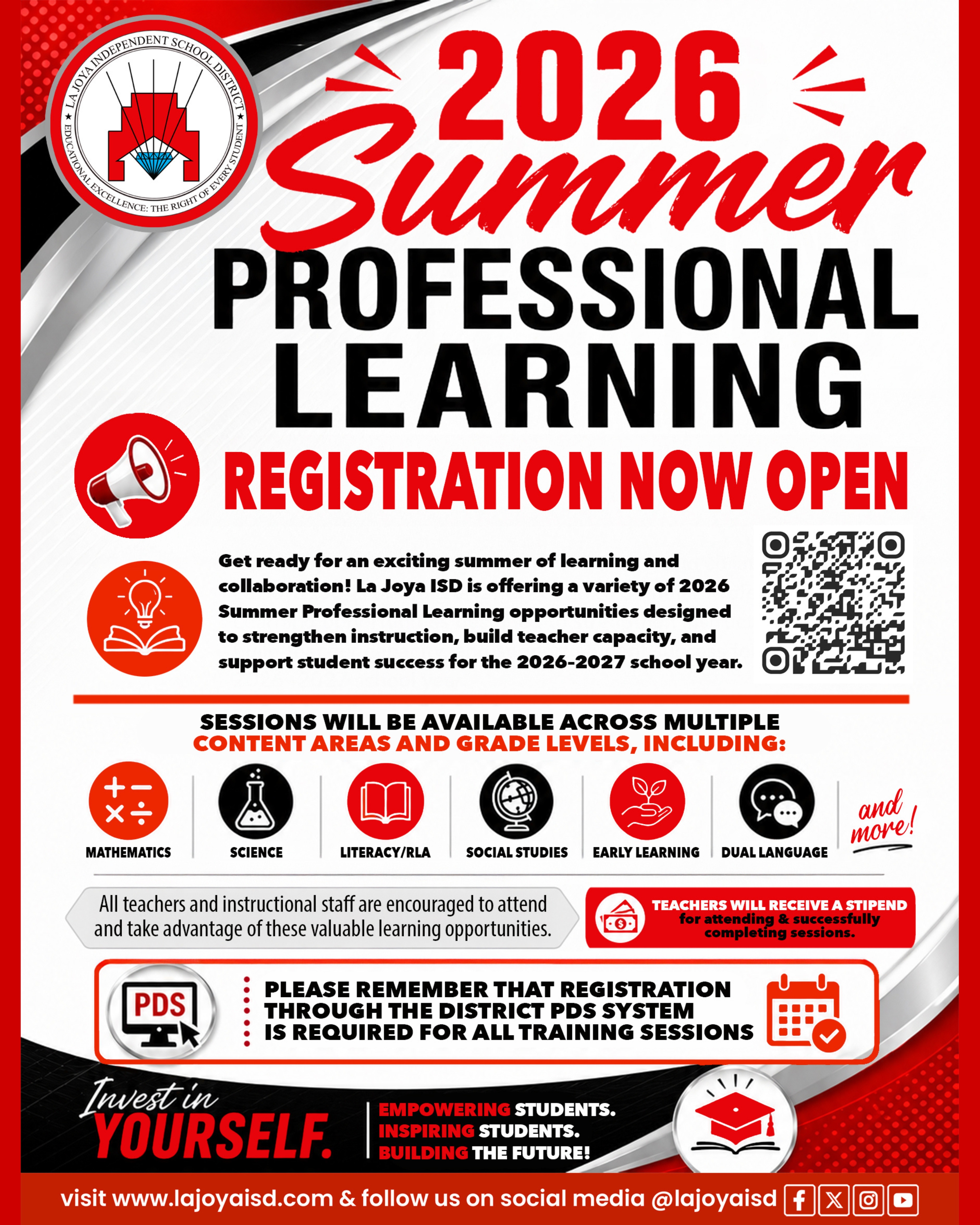 La Joya ISD’s 2026 Summer Professional Learning opportunities is NOW OPEN! 