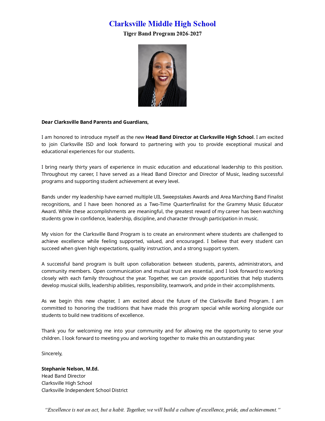 CISD Welcomes New Head Band Director