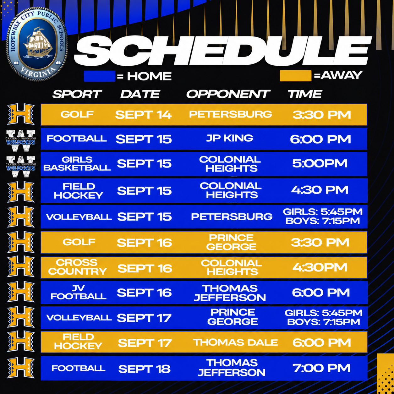 This Week's Game Schedule