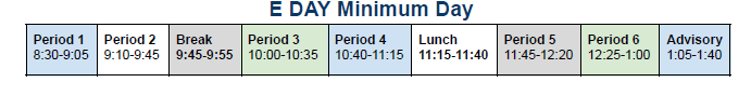 Middle School: 'E Day' Minimun Day Schedule 