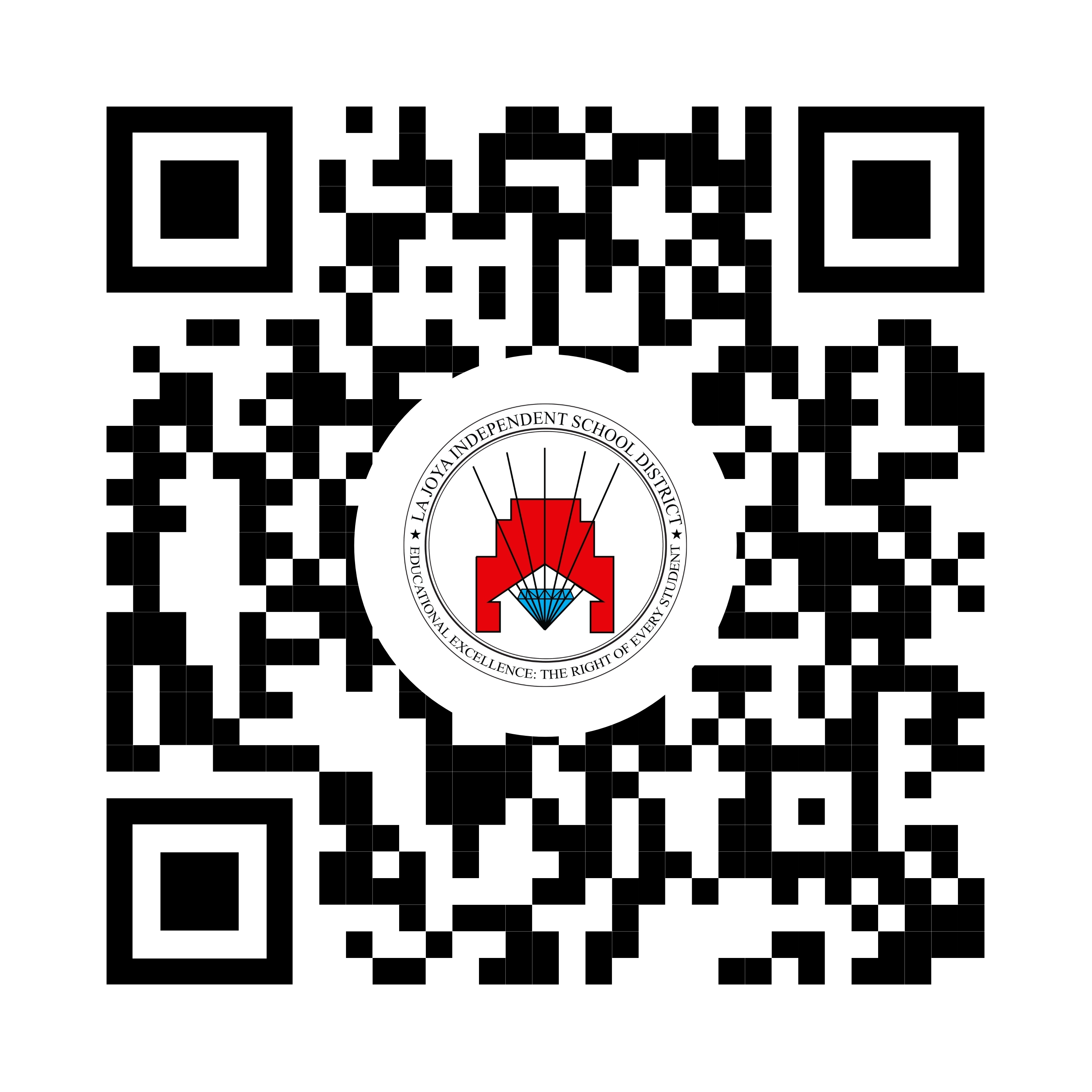 A QR code featuring the La Joya Independent School District logo in the center.