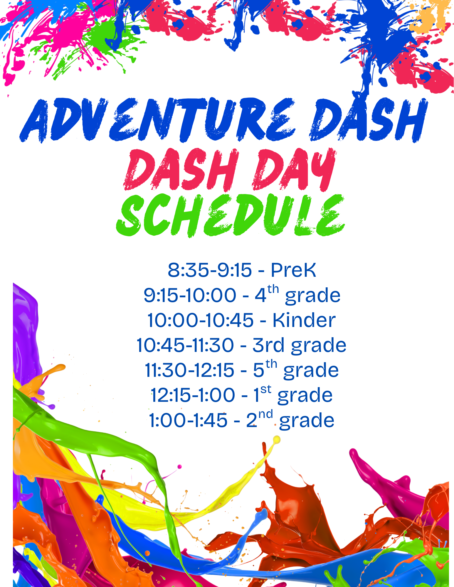Update: New Adventure Dash Day Schedule